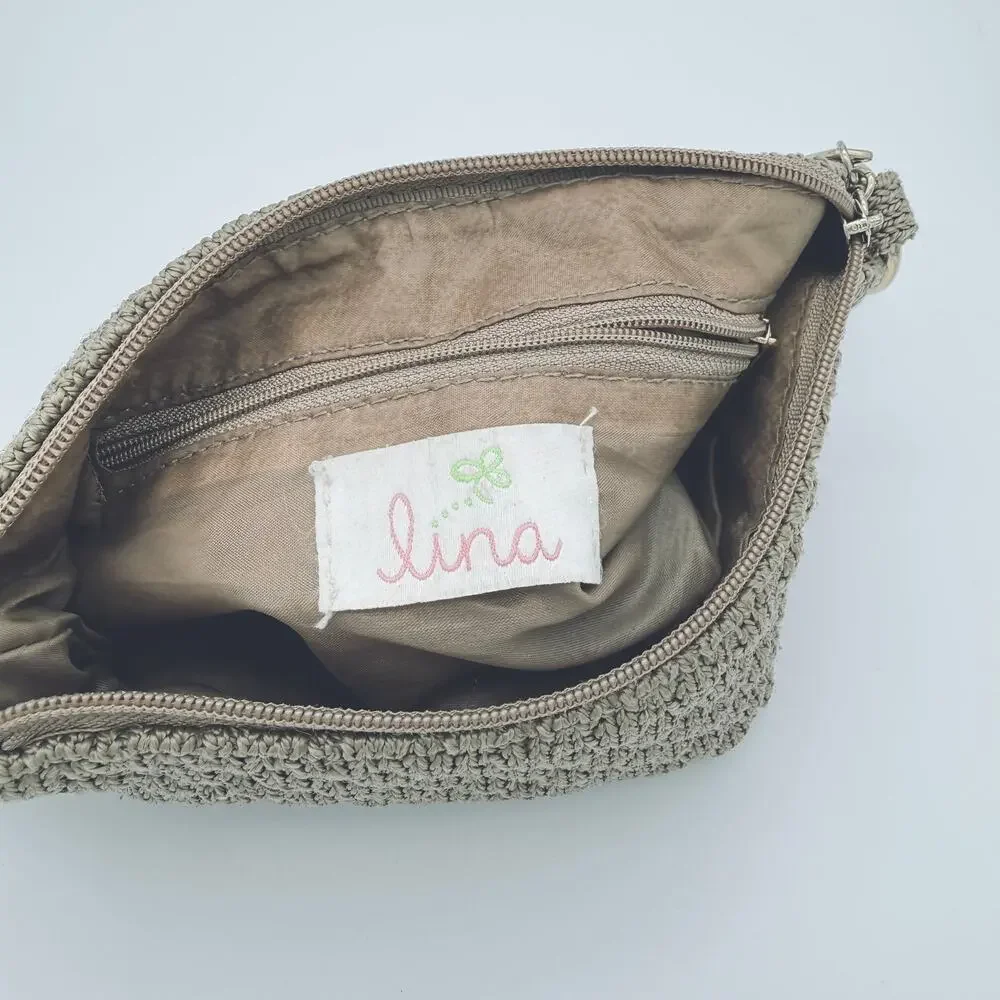 Lina Taupe Crochet Knit Shoulder Bag Boho Woven Chain Strap Purse